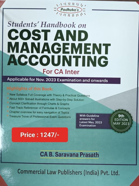 Commercial's CA Inter Padhuka Students Handbook on Cost and Management Accounting For New Syllabus By B. Saravana Prasath Applicable for November 2023 Exam