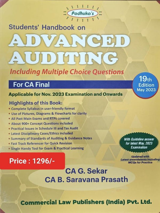 Commercial's CA Final Padhuka Students Handbook on Advanced Auditing Including MCQs By G. Sekar B. Saravana Prasath Applicable for November 2023 Exam