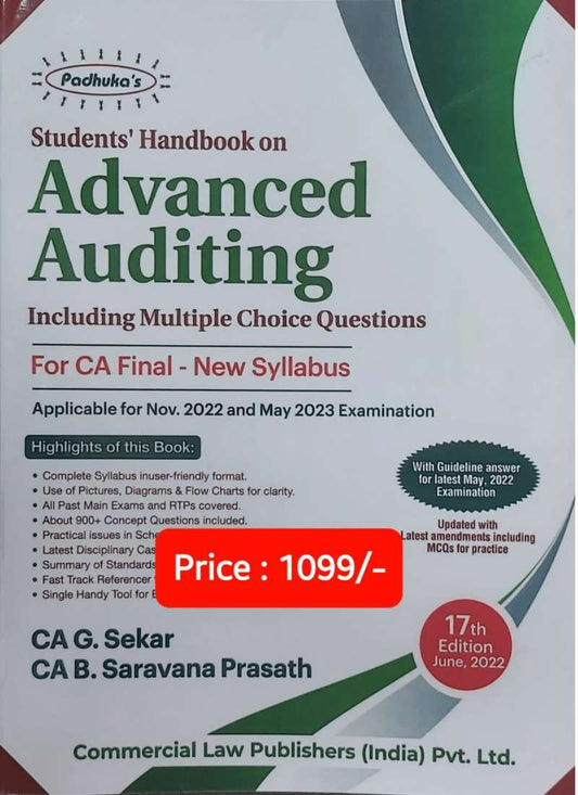 Commercial Law Publisher's Students Handbook on Advanced Auditing 17th Edition by CA.G Sekar and CA. B Saravana Prasath CA FINAL (For Nov 2022 and May 2023 Examination)