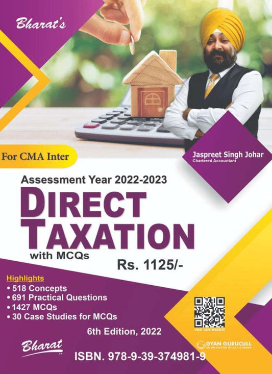 Bharat's Direct Taxation with MCQs By CA Jaspreet Singh Johar Applicable for December 2022 Exam