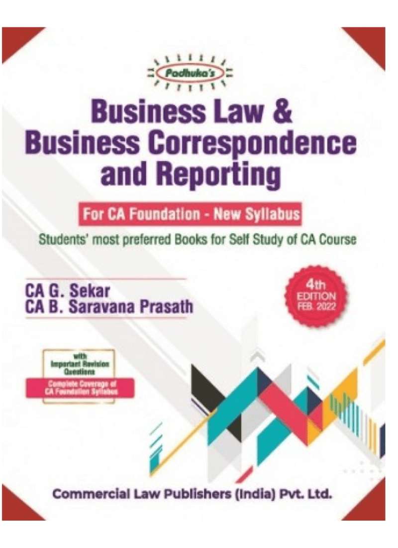 Commercial Law Publisher Padhuka's BUSINESS LAW & BUSINESS CORRESPONDENCE AND REPORTING 4th edition Feb 2022 by CA G. Sekar CA B. Saravana Prasath