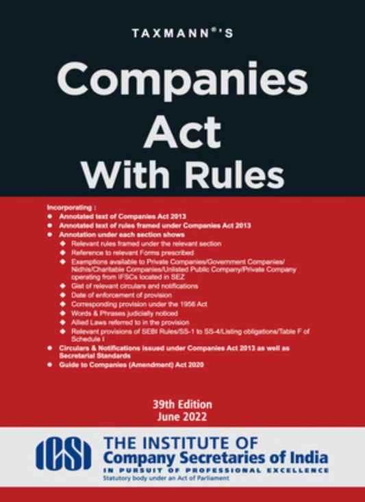 Taxmann's Companies Act with Rules | POCKET HARDBOUND 39th Edition 2022