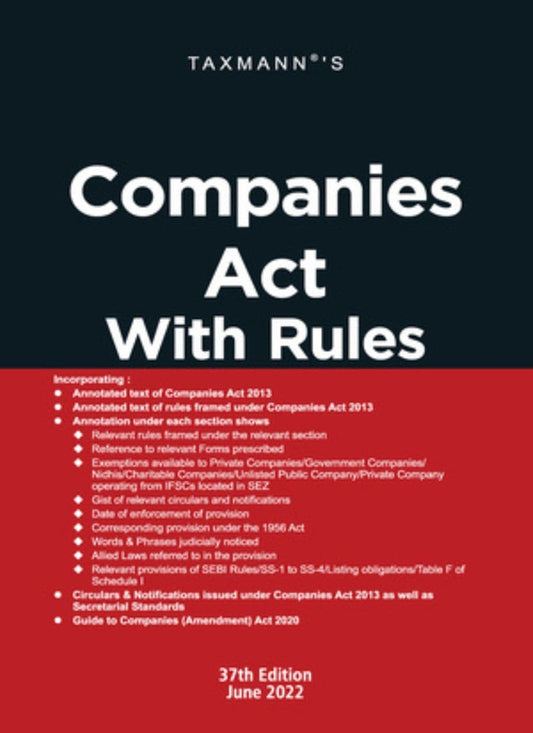 Taxmann's Companies Act with Rules | POCKET PAPERBACK 37th Edition June 2022